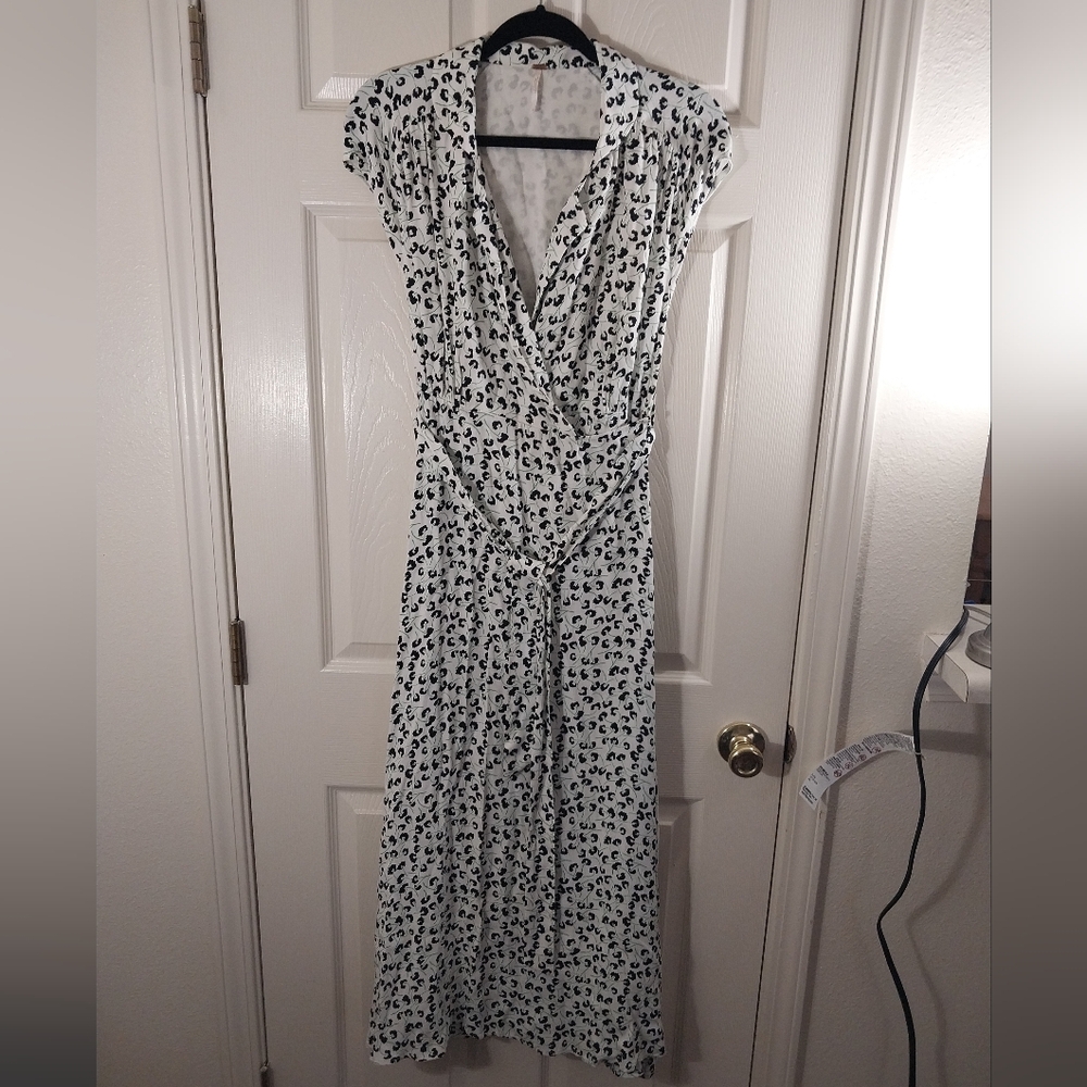 Free People White Maxi Dress with Black Leopard Print